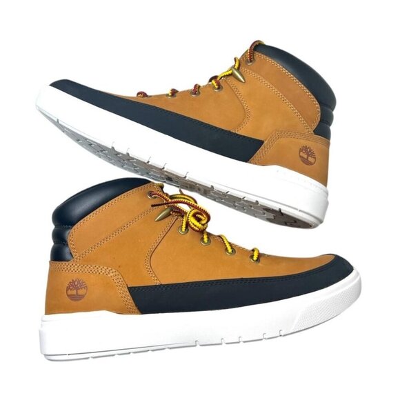 Timberland Mens Wheat Leather Seneca Bay Lace Up Mid Top Sneakers Sz 9.5 M New - Picture 3 of 12